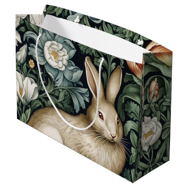 Hare and flowers in the garden art nouveau style large gift bag (Back Angled)