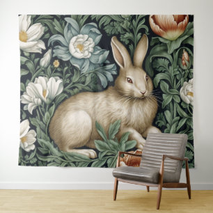 Hare and flowers in the garden art nouveau style tapestry