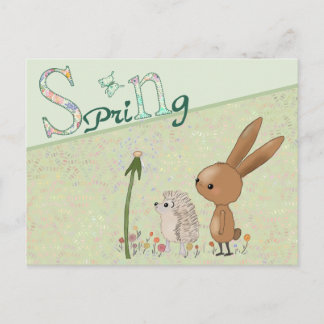 Hare and Hedgehog in Spring Postcard