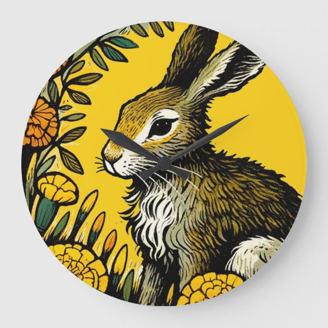 Hare and Marigolds                                 Large Clock (Front)