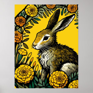 Hare and Marigolds Poster