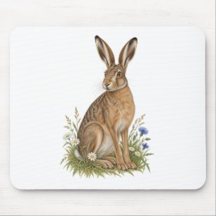 Hare and Wildflowers for a Calm Countryside Desk Mouse Mat