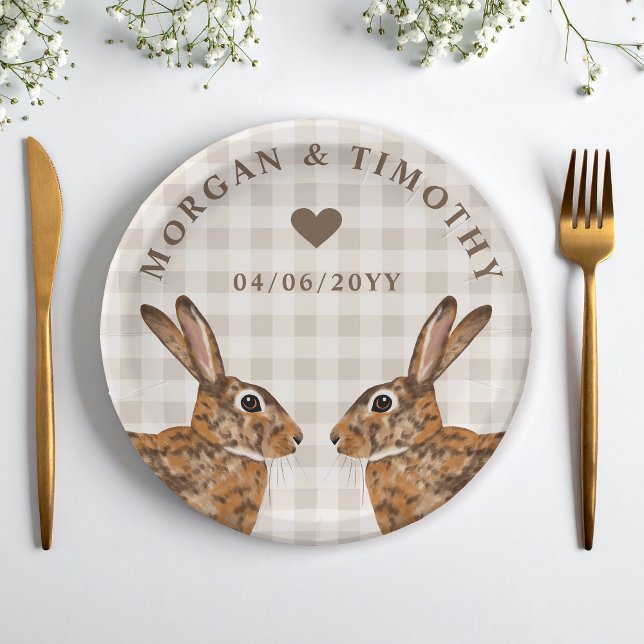Hare Bunny Heads With Names And Date Wedding Paper Plate (Creator Uploaded)