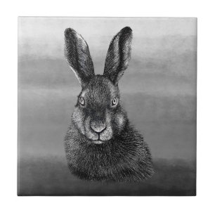 Hare drawing black and white  tile