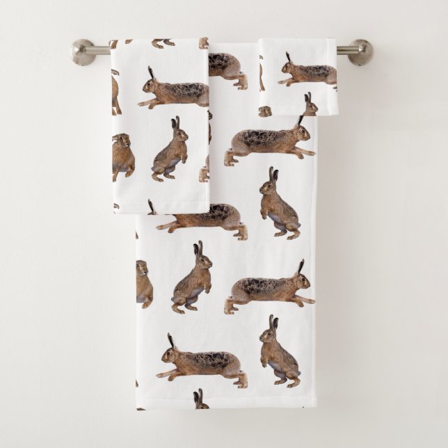 Hare Frenzy Bathroom Towel Set (Insitu)