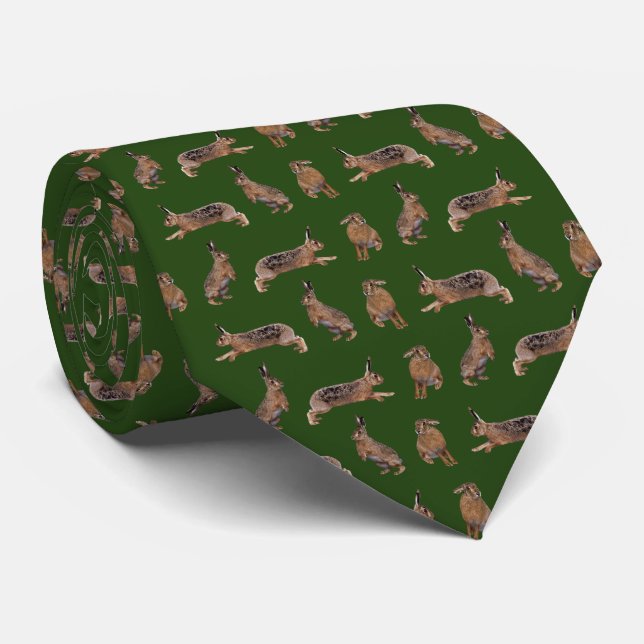 Hare Frenzy Tie Double Sided Print (Dark Green) (Rolled)