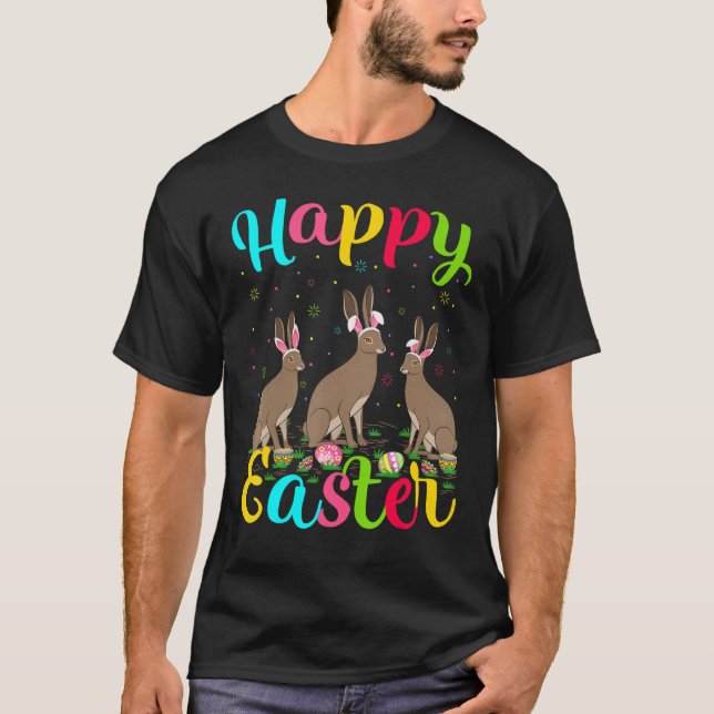 Hare   Funny Easter Egg Bunny Hare Happy Easter T-Shirt (Front)