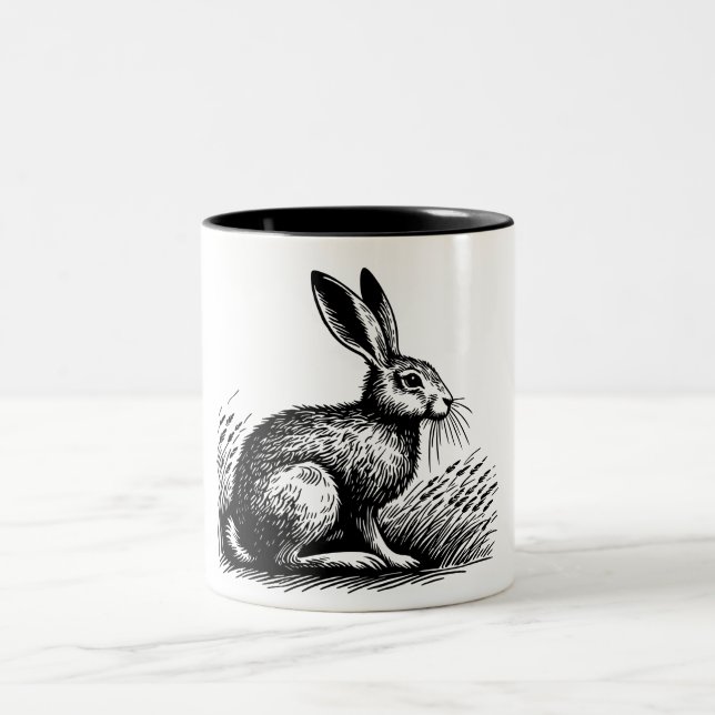 Hare in Field Illustration Two-Tone Coffee Mug (Center)