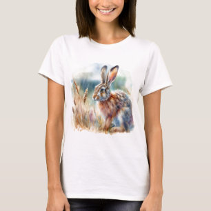 Hare In Field Wild Animal Watercolor Art T-Shirt