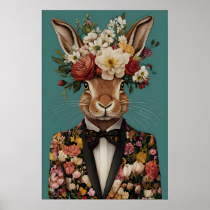 Hare In Suit Poster, Hare Portrait, Hare Oil Poster