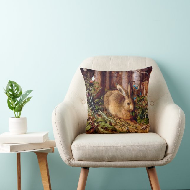 Hare in the Forest Hans Hoffmann Rabbit Painting Cushion (Chair)