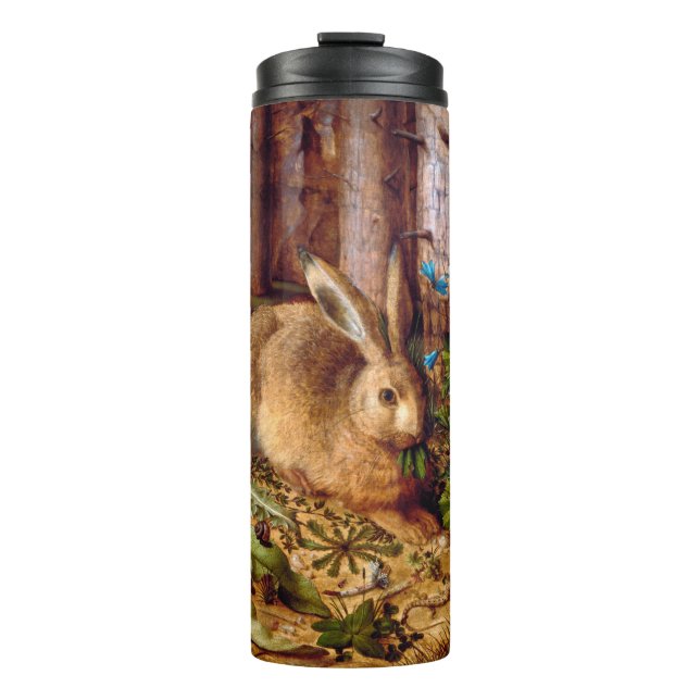 Hare in the Forest Hans Hoffmann Rabbit Painting Thermal Tumbler (Front)