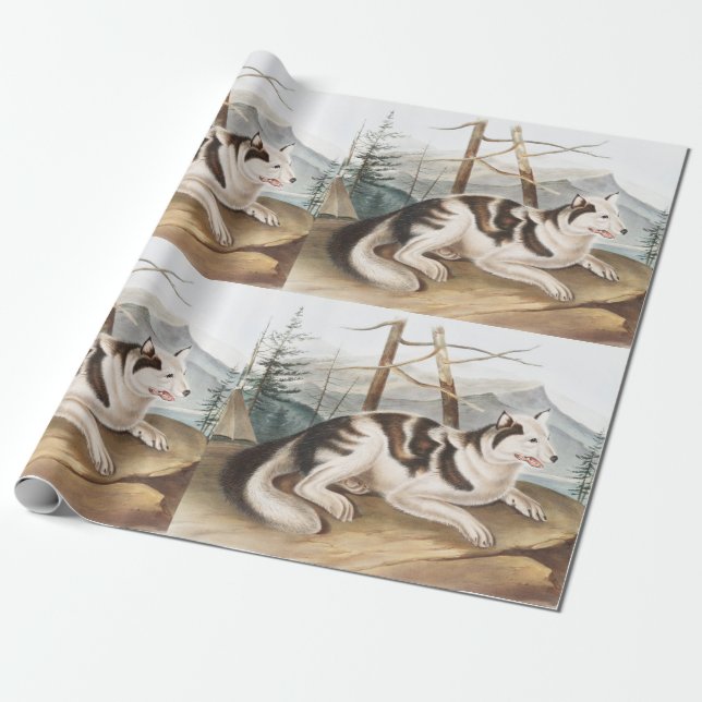 Hare Indian Dog (Canis familiaris) Illustration Wrapping Paper (Unrolled)