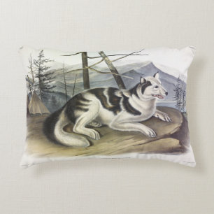 Hare-Indian Dog (Mackenzie River Dog) by Audubon Decorative Cushion