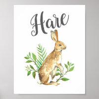 Hare kids print. Rabbit nursery art. Forest animal