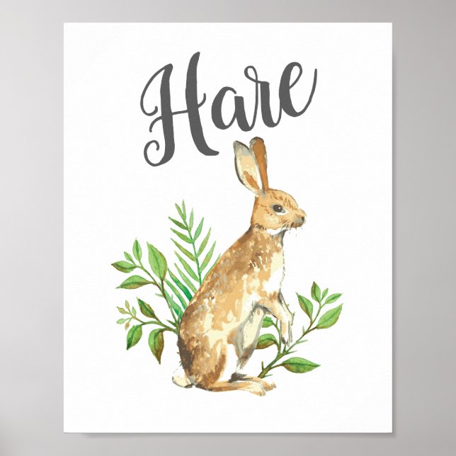 Hare kids print. Rabbit nursery art. Forest animal Poster (Front)