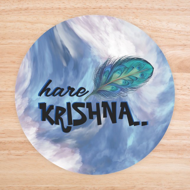 "Hare Krishna" Peacock Feather Hindu Classic Round Sticker (Creator Uploaded)