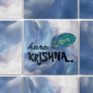 "Hare Krishna" Peacock Feather Hindu Tile