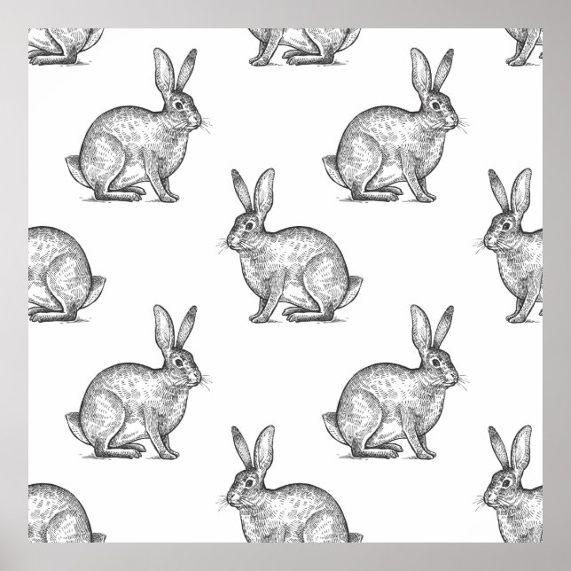 Hare or rabbit. Seamless pattern with forest anima Poster (Front)