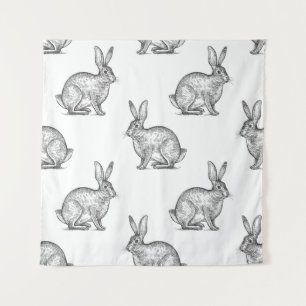 Hare or rabbit. Seamless pattern with forest anima Tapestry