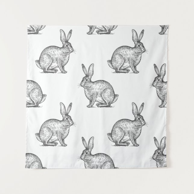Hare or rabbit. Seamless pattern with forest anima Tapestry (Front)