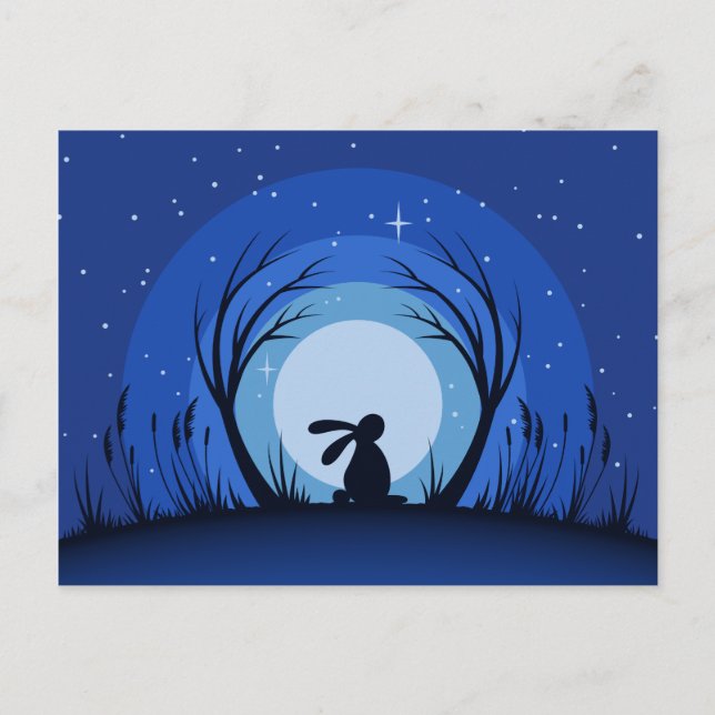 Hare, Rabbit Moonlight Silhouette Postcard (Front)
