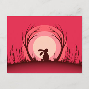 Hare, Rabbit Sunset Silhouette Postcard