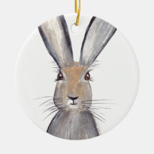 Hare rabbit watercolor animal wildlife nature cute ceramic tree decoration
