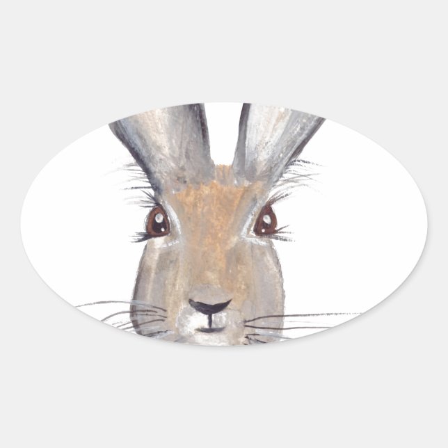 Hare rabbit watercolor animal woodland forest oval sticker (Front)