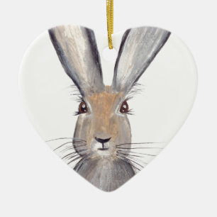 Hare rabbit watercolor animal woodland vintage ceramic tree decoration