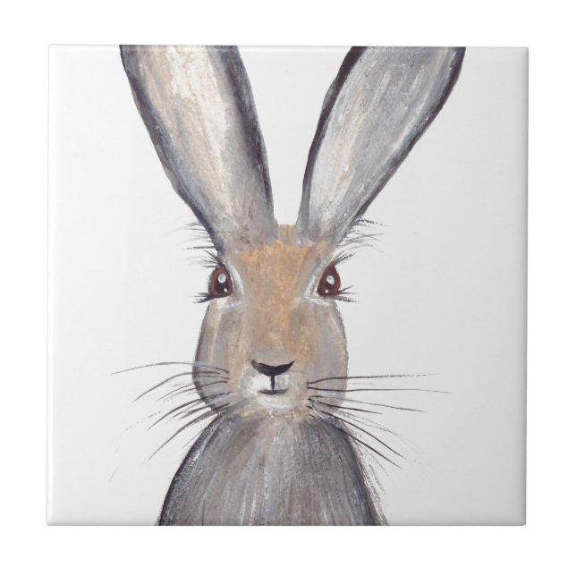 Hare rabbit watercolor bunny woodlands animals tile (Front)