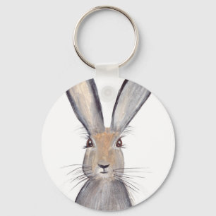 Hare rabbit watercolor key ring