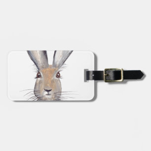 Hare rabbit watercolor luggage tag