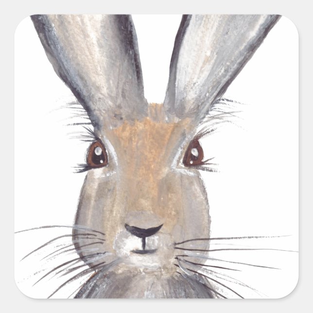 Hare rabbit watercolor square sticker (Front)