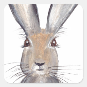 Hare rabbit watercolor square sticker