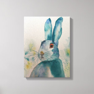 Hare Rabbit Watercolour Blue  Canvas Print