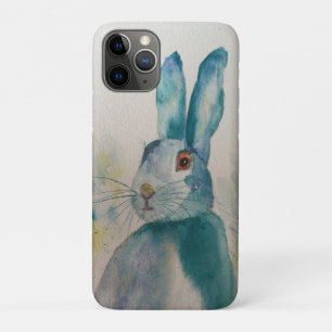 Hare Rabbit Watercolour Blue iPhone Case