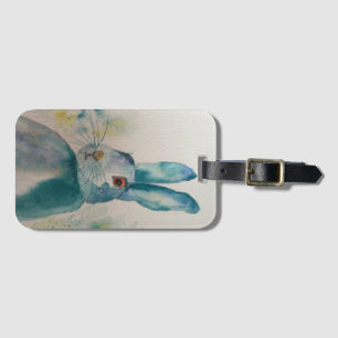 Hare Rabbit Watercolour Blue Luggage Tag