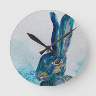 Hare Rabbit Watercolour Round Clock