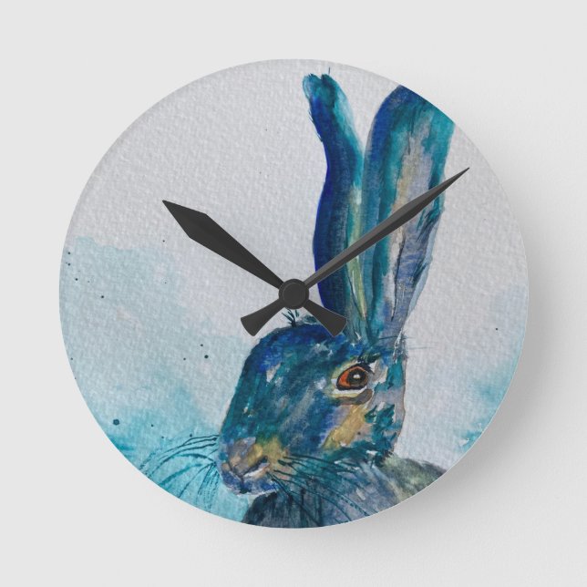 Hare Rabbit Watercolour       Round Clock (Front)