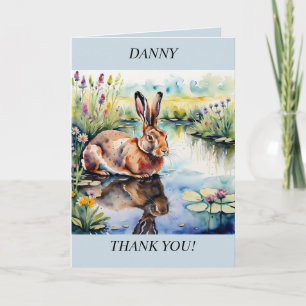 Hare reflected in water. Peaceful Thank You Card