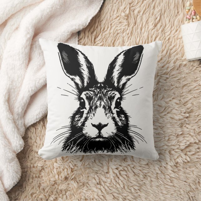 Hare Staring Line Art Cushion (Blanket)