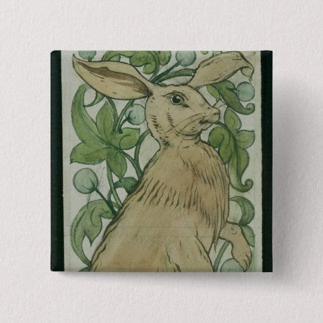 Hare (w/c on paper) 15 cm square badge (Front)
