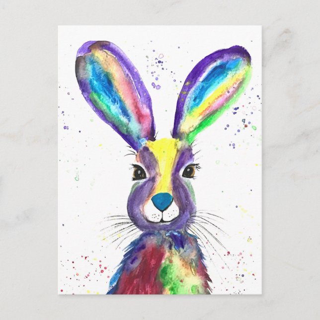 Hare watercolor animal cute rabbit Colourful Postcard (Front)