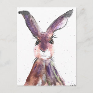 Hare watercolor animal cute rabbit woodland postcard