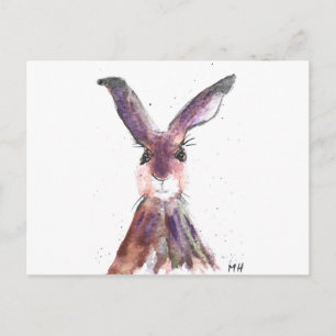 Hare watercolor cute animal nature rabbit forest postcard