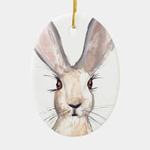 Hare watercolor cute rabbit wildlife animal ceramic tree decoration