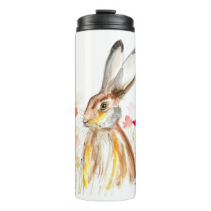 Hare Watercolor Easter Rabbit Animal Rustic Floral Thermal Tumbler