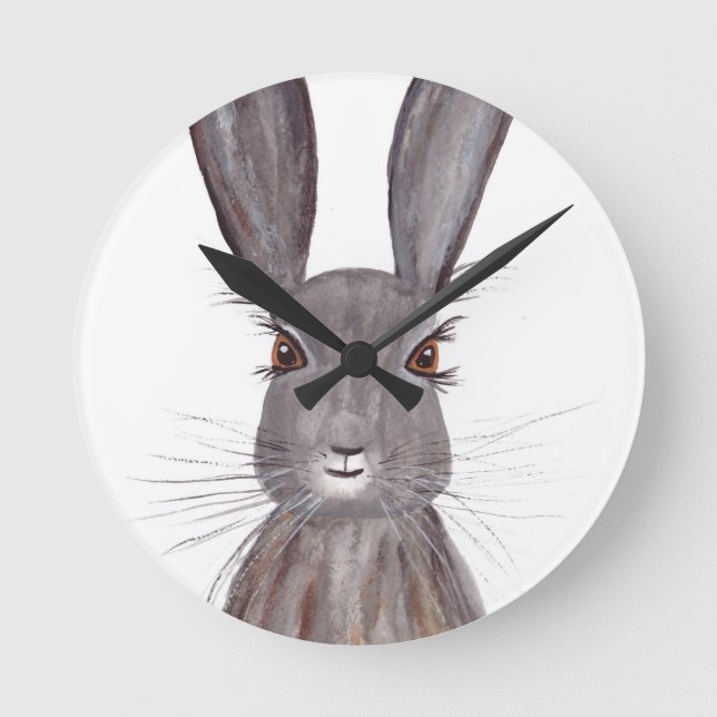 Hare watercolor rabbit art round clock (Front)