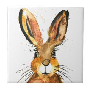 Hare watercolor rustic Kitchen rabbit animal Tile